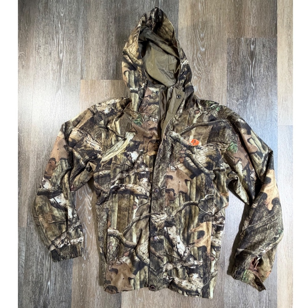 Mossy Oak Hunting Jacket Mens Medium Brown Camo Break-Up Infinity Hooded Shell